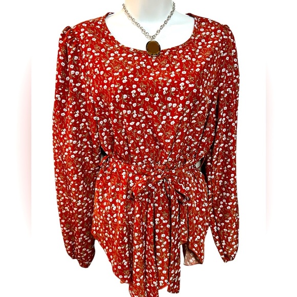 SHEIN Red Floral Long Sleeve Blouse, size L, NWOT - Picture 1 of 3